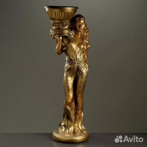 Статуя девушка с кашпо под бронзу гипс 97см