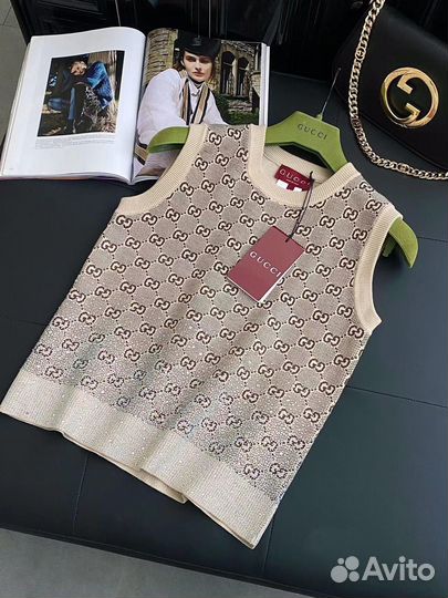 Шерстяной жакет инкрустированный стразами Gucci