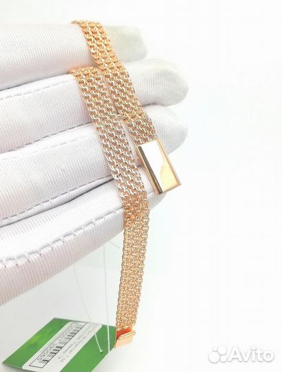 Золотой браслет Тройной бисмарк, полновесный, замок коробочка, длина 20 см, вес 7,92г*