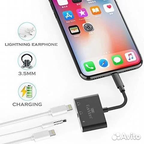 Переходник для iPhone 3в1 Dual Lightning + 3.5 Jac