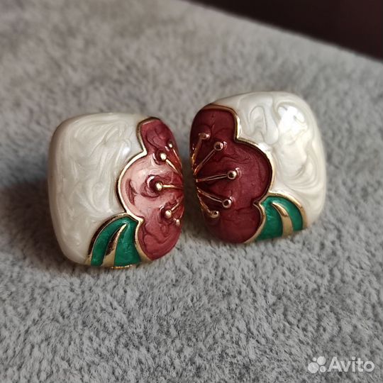 Серьги клипсы эмаль винтаж