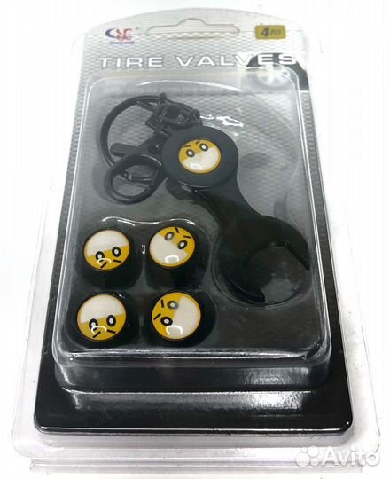 Колпачки на ниппеля - Smile (с ключом/черный) (Сер