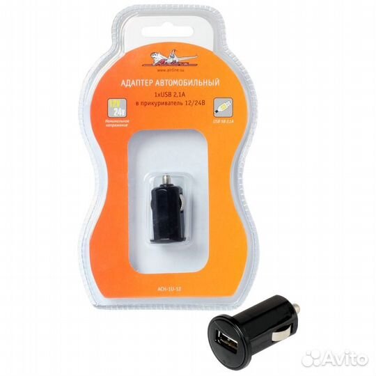 Адаптер автомобильный 1хusb 2.4а, 12/24в (ach-1u-1