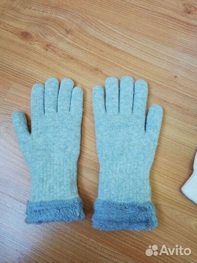 Перчатки серые зимние теплые вязаные