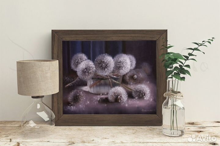 Картина маслом на холсте цветы Одуванчики на заказ