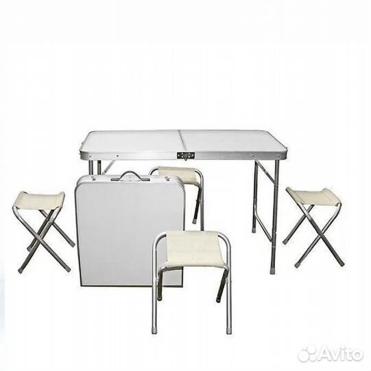 Стол раскладной + 4 стула (алюминий) 120х60х70
