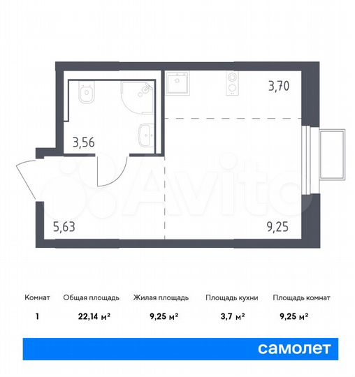 Квартира-студия, 22,1 м², 4/24 эт.