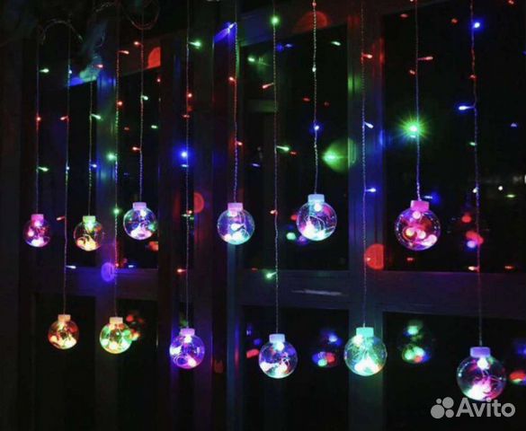 Гирлянда светодиодная новогодние шары штора LED