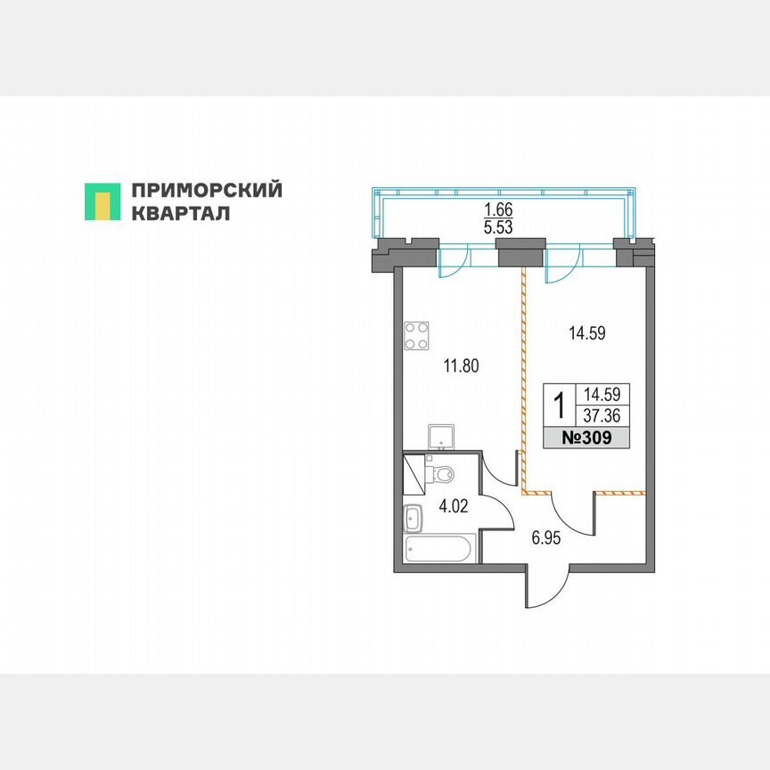 1-к. квартира, 37,4 м², 3/25 эт.