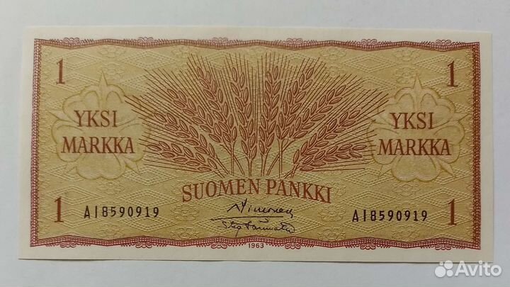 Бона 1 марка 1963 Финляндия UNC