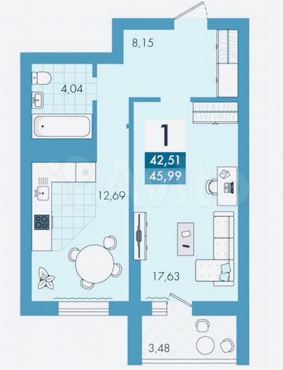1-к. квартира, 46 м², 17/26 эт.
