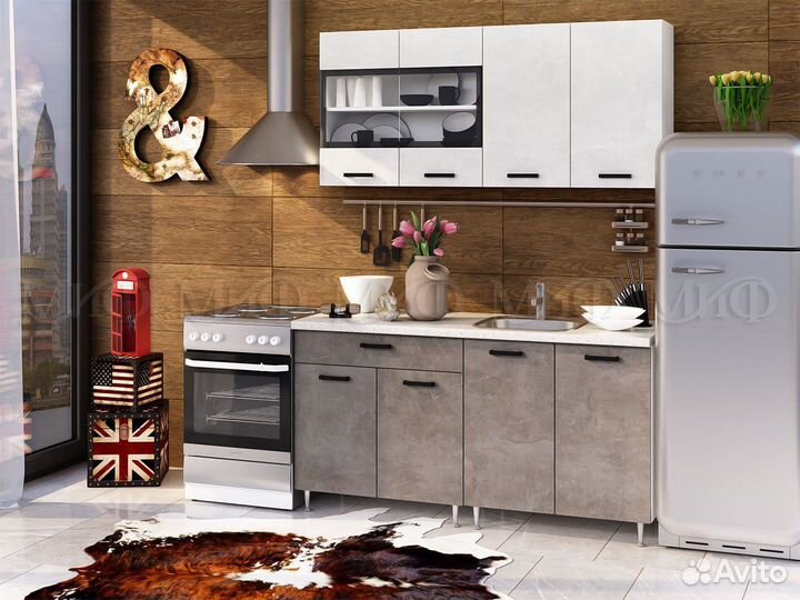 Кухня Рио 1.6 метра в двух цветах (крафт/бетон)