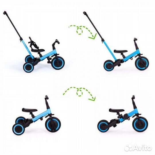 Детский беговел-велосипед 4в1 синий