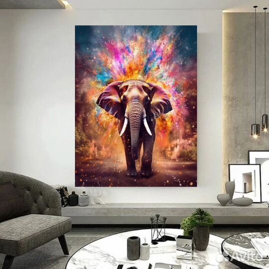 Картина маслом яркий слон