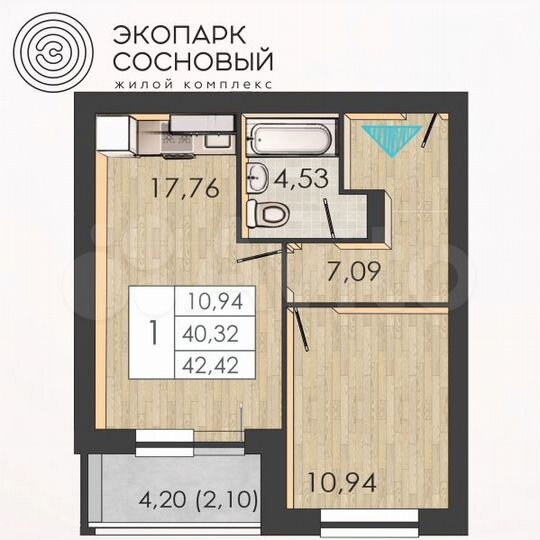1-к. квартира, 42,4 м², 4/4 эт.