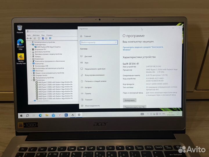 Ноутбук Acer Ryzen 5/SSD/IPS/Win10