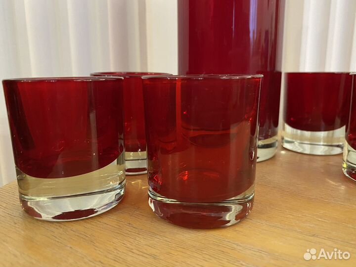Графин штоф с рюмками красное рубиновое стекло