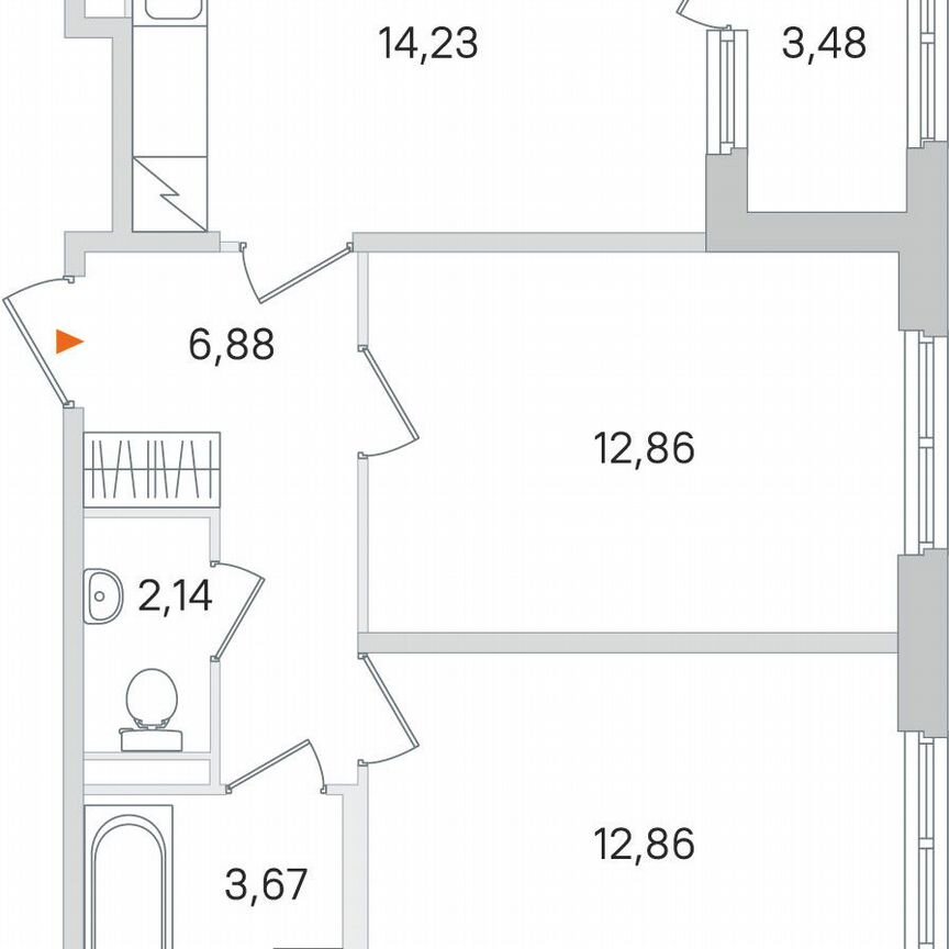 2-к. квартира, 54,4 м², 1/4 эт.