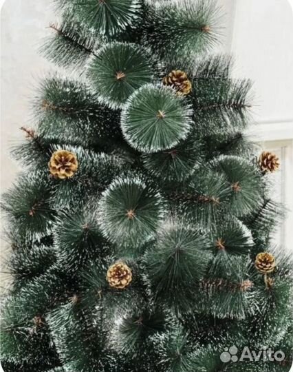 Ёлка пышная красавица,снег, шишки (сосна) 240 см