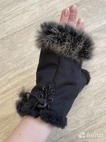Варежки замшевые натуральные, митенки