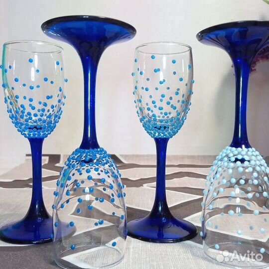 Бокалы.Новые.Обклеены цветными стразами