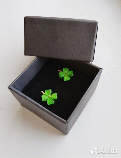 Серьги клевер зеленые