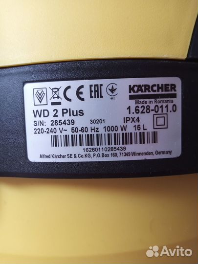 Пылесос Karcher WD 2 Plus V-15/4/18/C 1.628-011.0