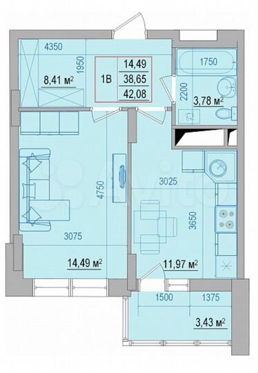 1-к. квартира, 42,1 м², 5/17 эт.