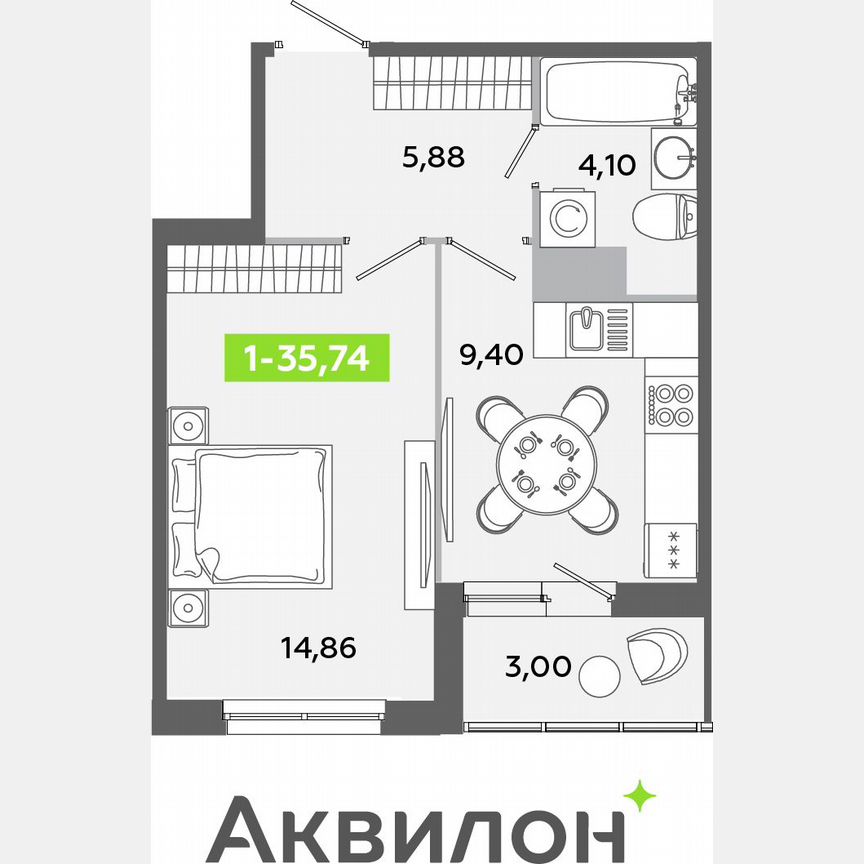 1-к. квартира, 35,7 м², 12/12 эт.