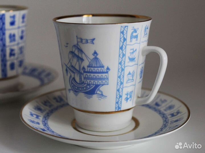 Кофейная чашка с блюдцем, костяной фарфор, лфз