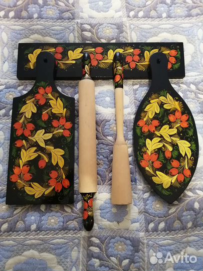 Винтажный подарочный набор для кухни хохлома, 80е