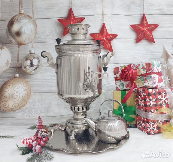 Новый самовар с подносом и чайником. Оригинал