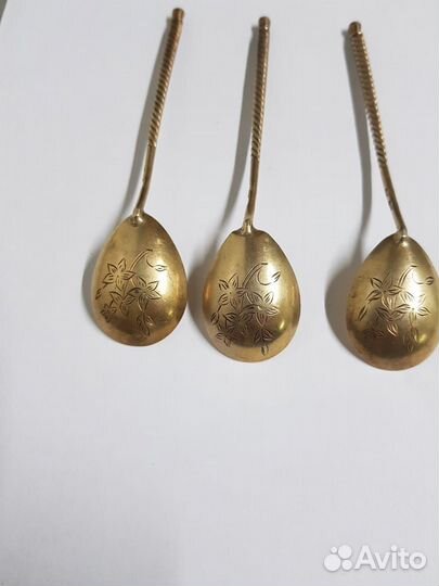 Чайные ложки 3 шт. серебро СССР 875 пр. золочение