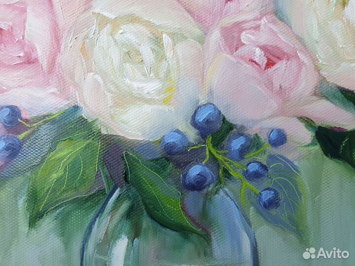 Картина Букет Роз 30х30см холст масло цветы