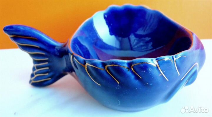Бронницкий Фарфор Икорница Рыбка 11 см Кобальт 2шт