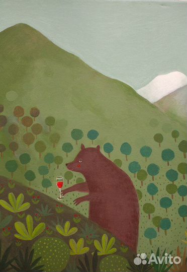 Картина с медведем и вином