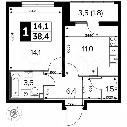 1-к. квартира, 38,4 м², 15/24 эт.