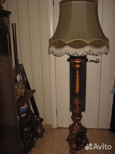 Торшер старинный красивейший кожа бронза
