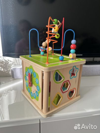 Куб сортер деревянный с часами и счетами