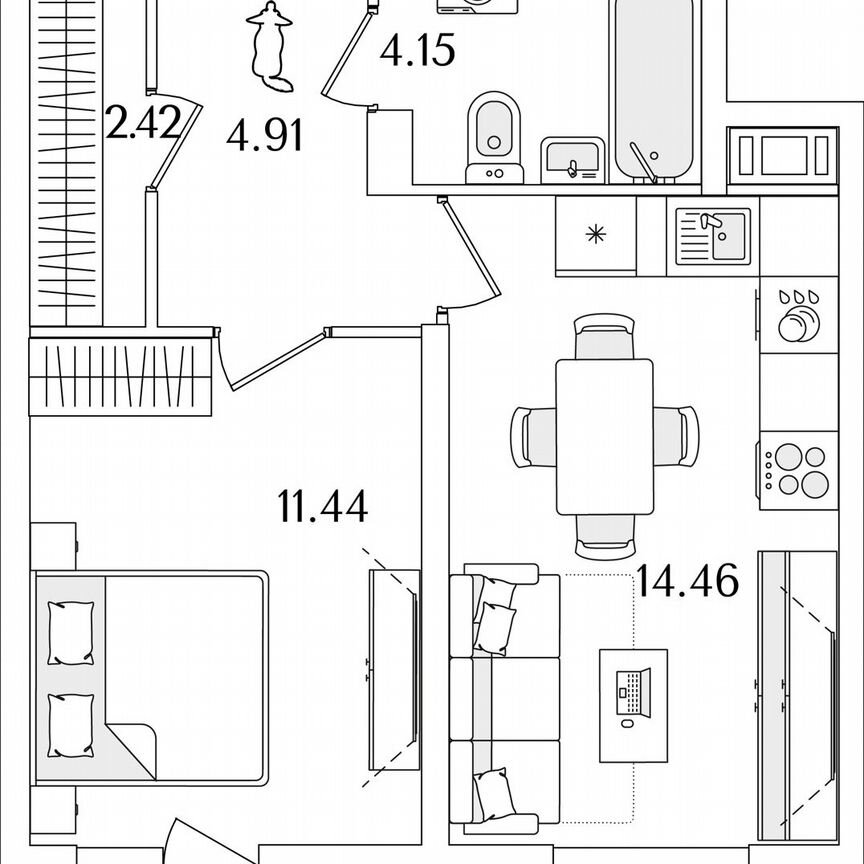 1-к. квартира, 38,8 м², 8/9 эт.