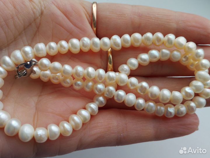 Бусы из натурального жемчуга, граната