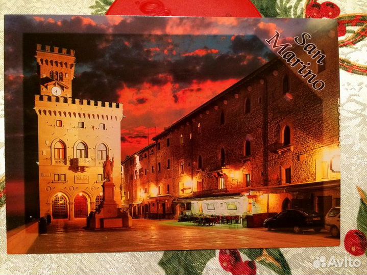 Сувениры из Сан-Марино -тарелка,марки, открытки но