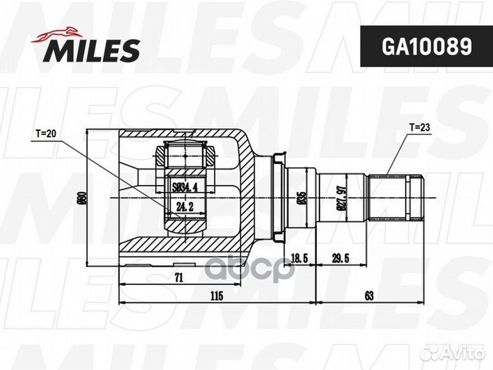 Шрус toyota auris/hybrid (UK) 15-18 внутр. GA10