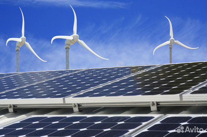 Монтаж системы солнечных панелей и ветрогенераторо