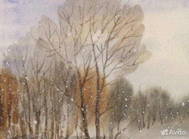 Картина акварелью,зима,зимний пейзаж