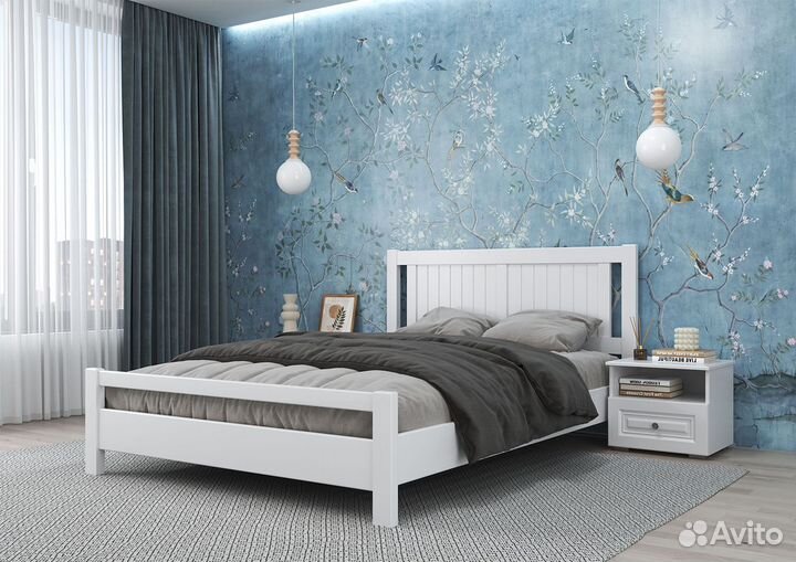 Серая кровать из массива сосны Ванесса 160х200