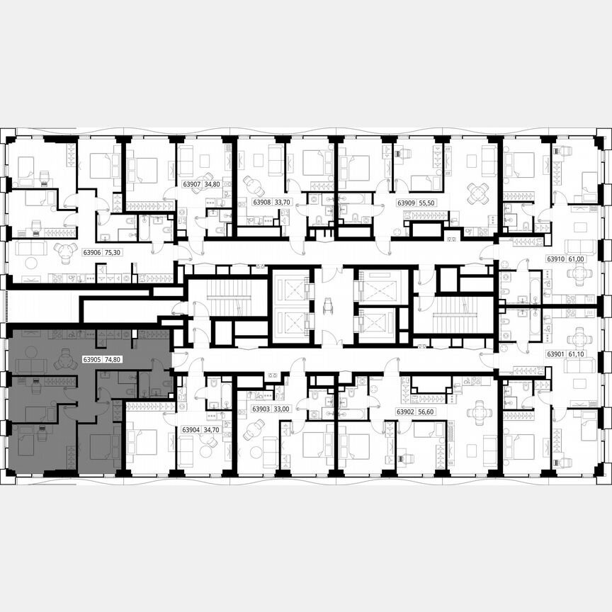 3-к. квартира, 74,8 м², 39/48 эт.