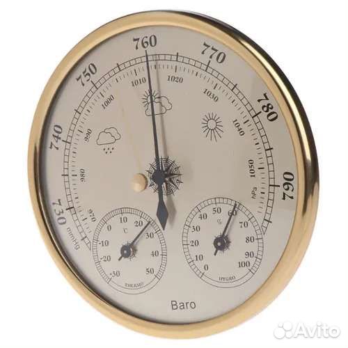 Барометр настенный с термо-гигрометром, золотой