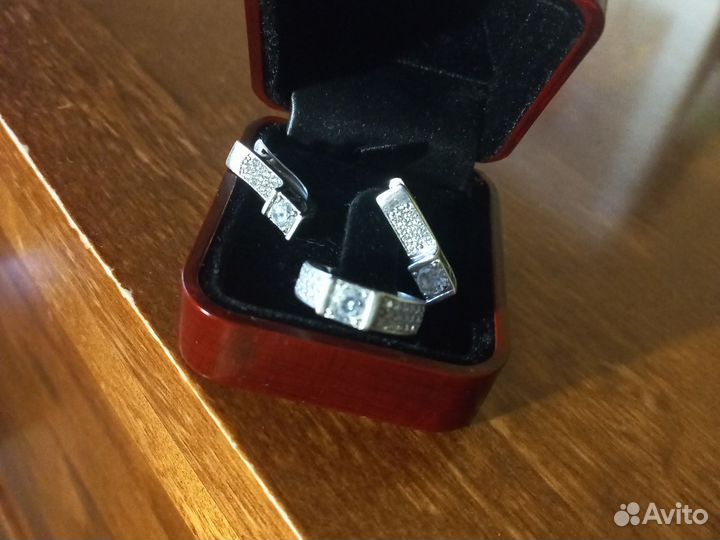 Комплект серебро серьги и кольцо