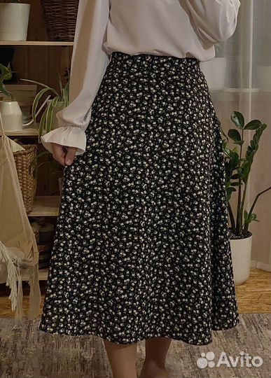 Юбка летняя длинная миди на резинке в цветочек